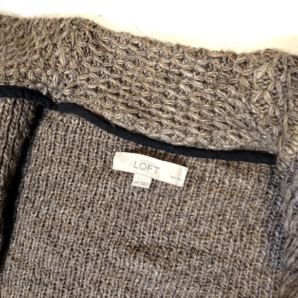 LOFT Brown Knit Moto Jacket Sweater Asymmetrical Zip Faux Leather Trim - Picture 4 of 5